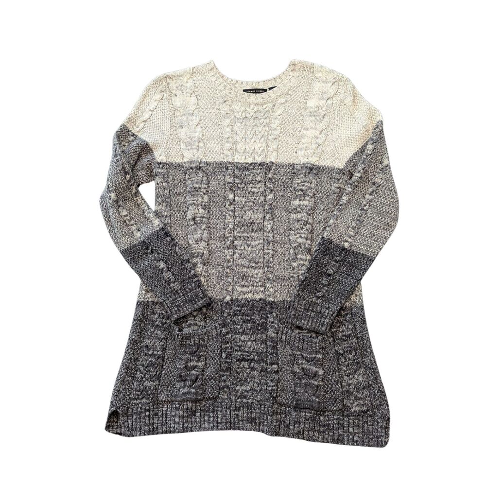 Jeanne Pierre | Women's Large | 100% Cotton Thick Gray Stripe Cable Knit Sweater